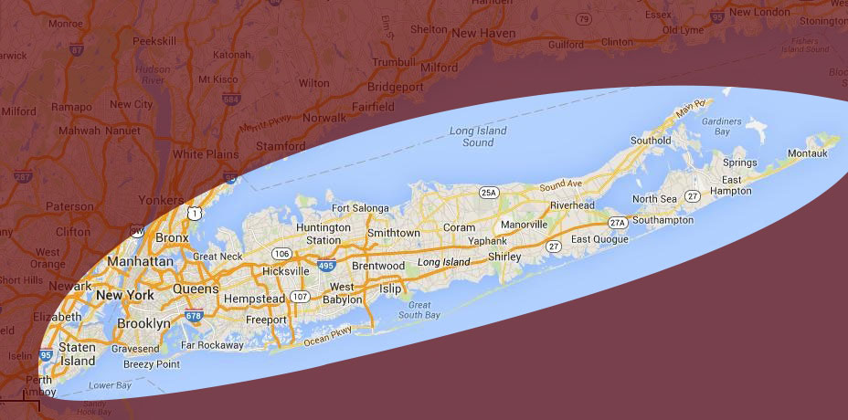 S & A Container Service coverage map - serving all of Long Island, NY